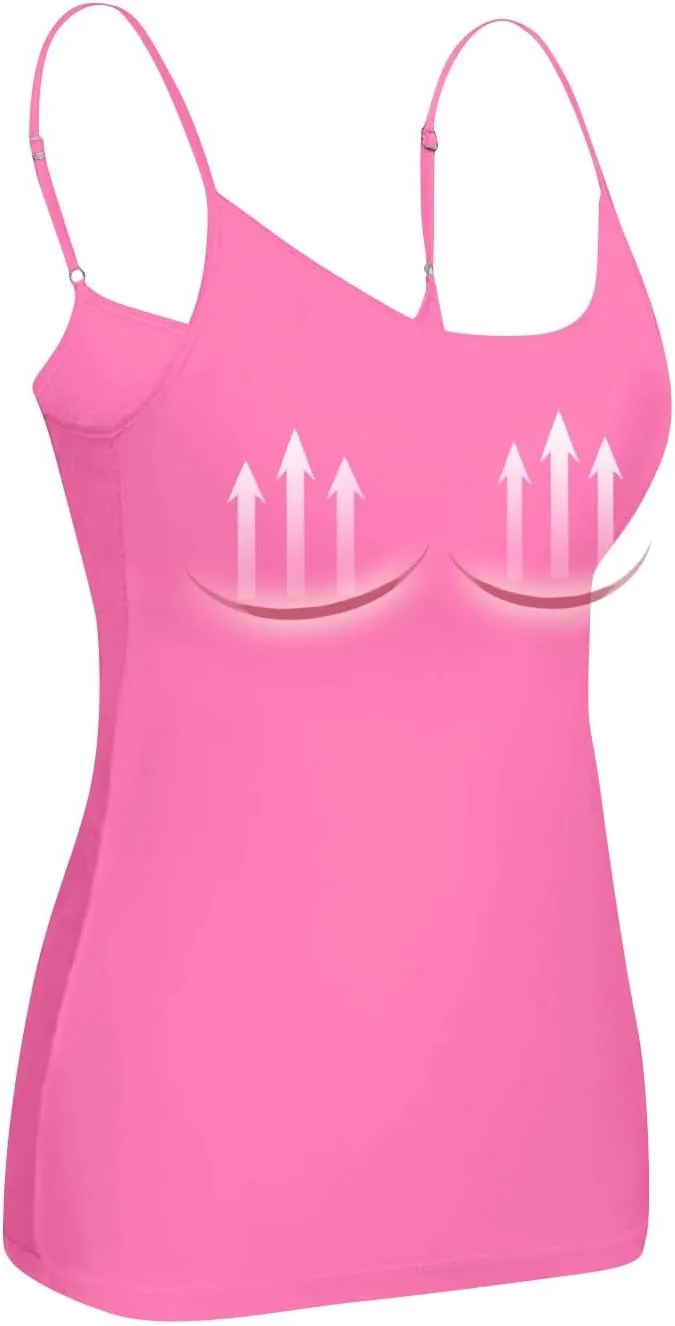 Womens Tank Tops with Built in Bra Adjustable Spaghetti Strap Camisole Shelf Bra Cotton Undershirts Layering Tank Tops