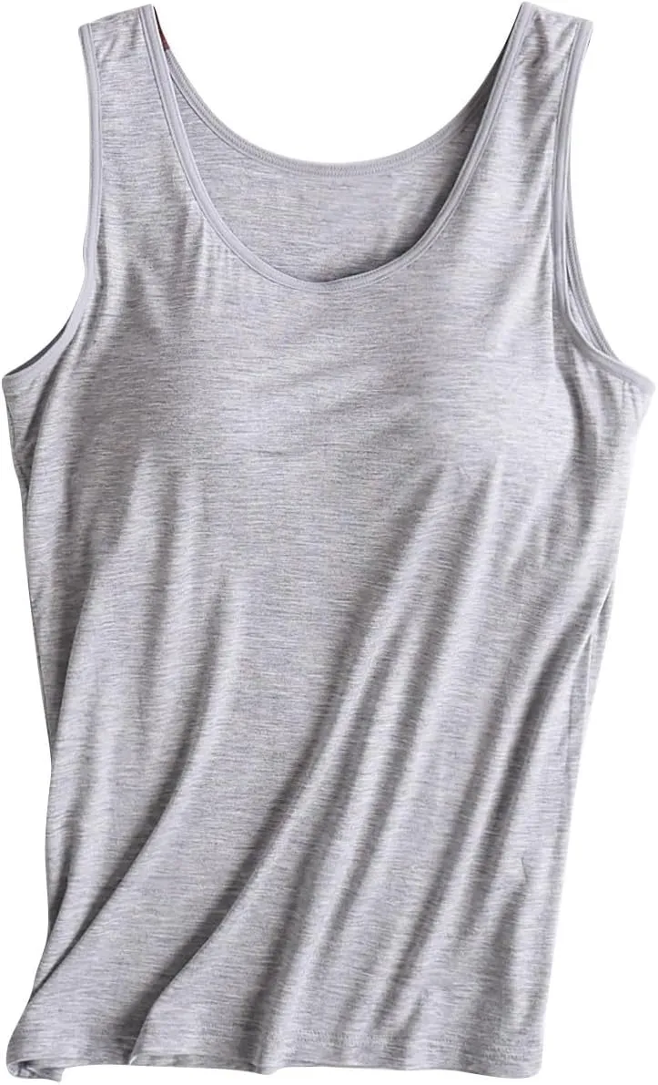 Womens Tank Tops with Built in Bra Summer Basic Padded Yoga Shirt Shelf Bras Workout Camisole Casual Modal Undershirt