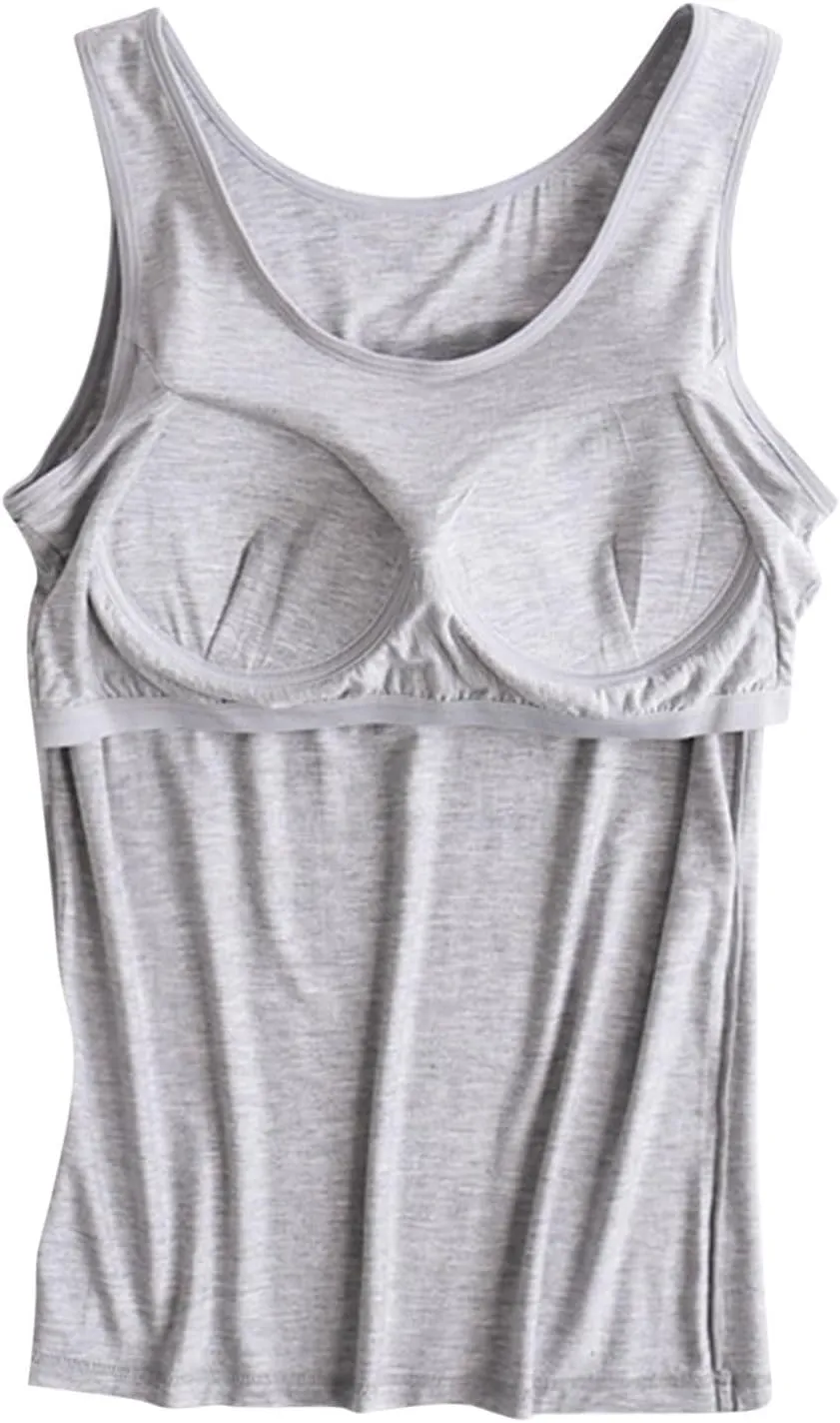 Womens Tank Tops with Built in Bra Summer Basic Padded Yoga Shirt Shelf Bras Workout Camisole Casual Modal Undershirt