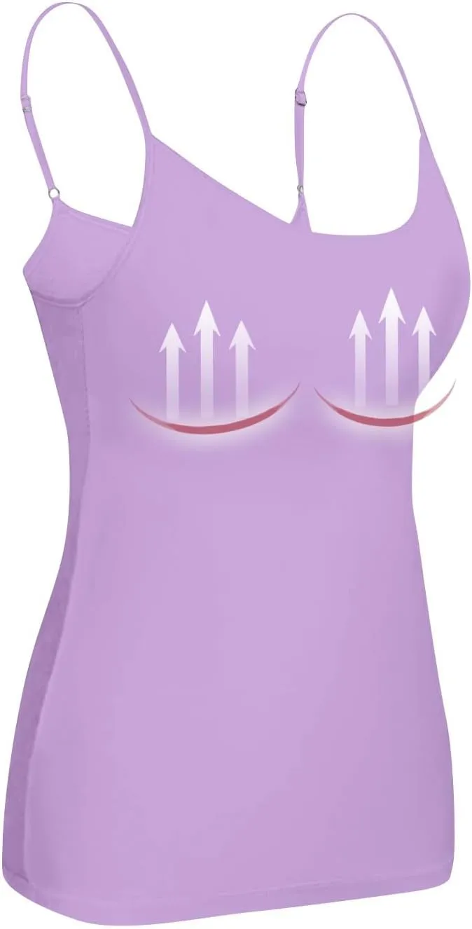 Womens Tank Tops with Built in Bras 2025 Casual Adjustable Spaghetti Strap Shelf Camisole Plus Size Padded Undershirts