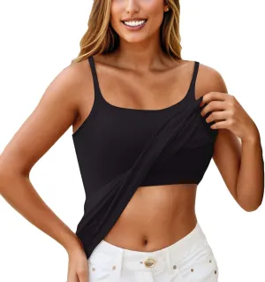 Womens Tank Tops with Built in Bras 2025 Casual Adjustable Spaghetti Strap Shelf Camisole Plus Size Padded Undershirts