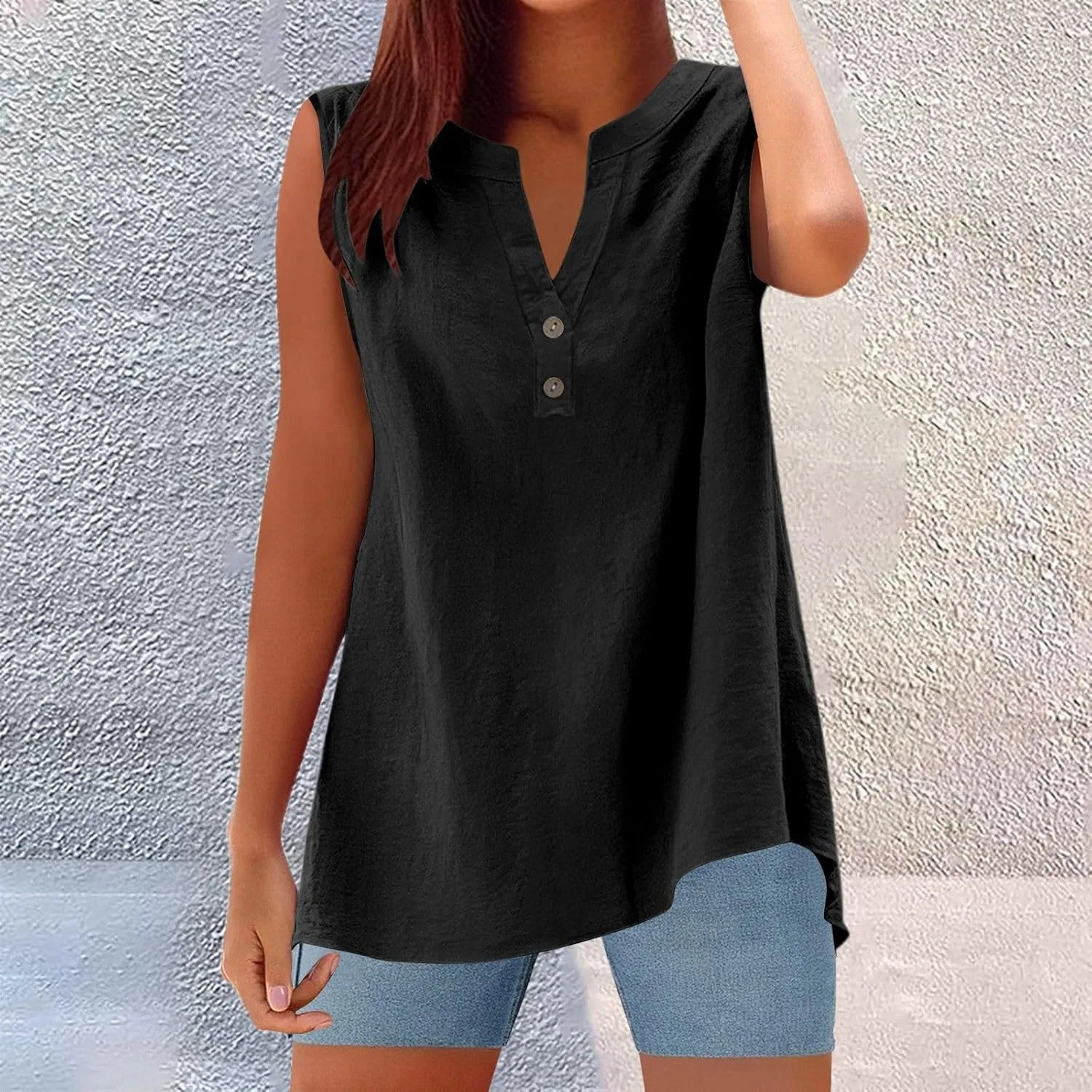 Women's Trendy Button-Down Linen Tunic Tank Tops Cotton Blend Casual Loose V-Neck Camisole for Yoga/Resort Wear