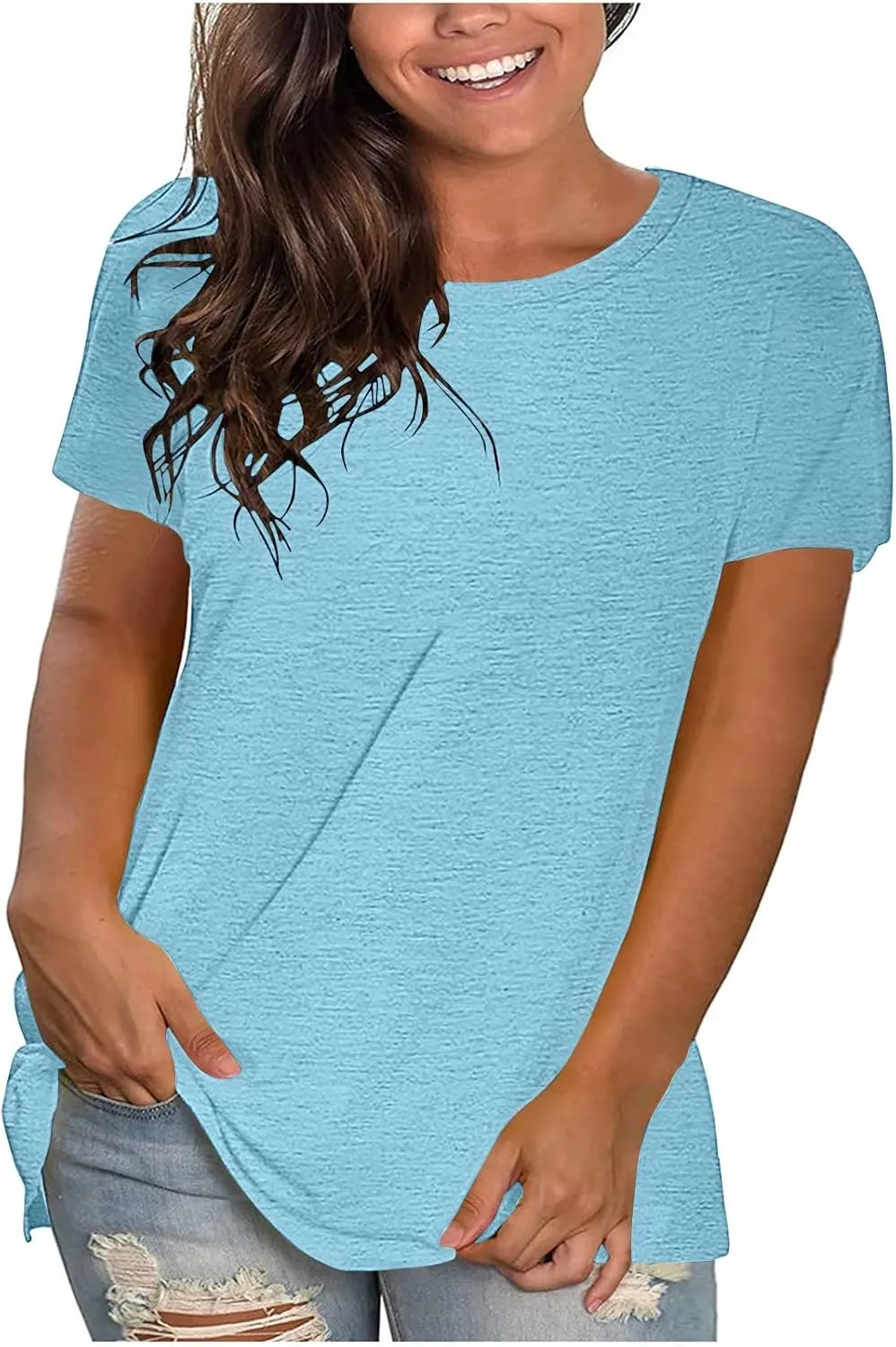 Womens Tunic Tops Dressy Loose Fit Short Sleeve Summer Tshirts Solid Color Casual Workout Yoga Tunics Blouses 2025