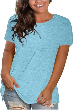 Womens Tunic Tops Dressy Loose Fit Short Sleeve Summer Tshirts Solid Color Casual Workout Yoga Tunics Blouses 2025