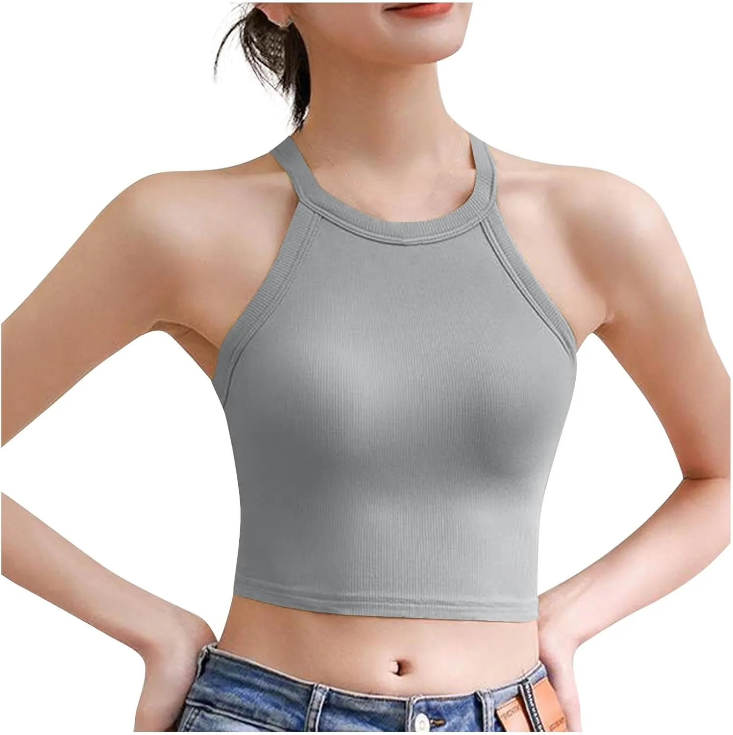 Women's with Padded Tank Tops Cute Crop Sexy Shirts Basic Going Out Tanks Wrap Bras Undershirts for Workout