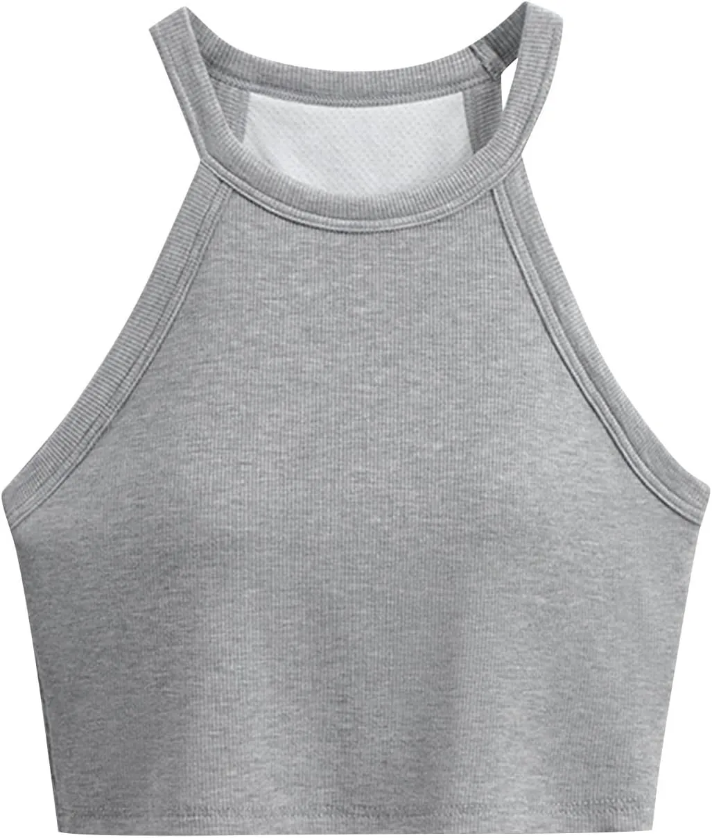 Women's with Padded Tank Tops Cute Crop Sexy Shirts Basic Going Out Tanks Wrap Bras Undershirts for Workout