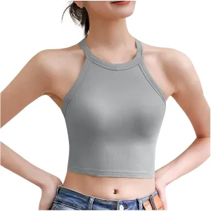 Women's with Padded Tank Tops Cute Crop Sexy Shirts Basic Going Out Tanks Wrap Bras Undershirts for Workout