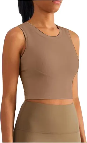 Womens Workout Tops with Built in Bra Racerback Crop Tank Top Sleeveless Athletic Yoga Shirts Sports Gym Clothes