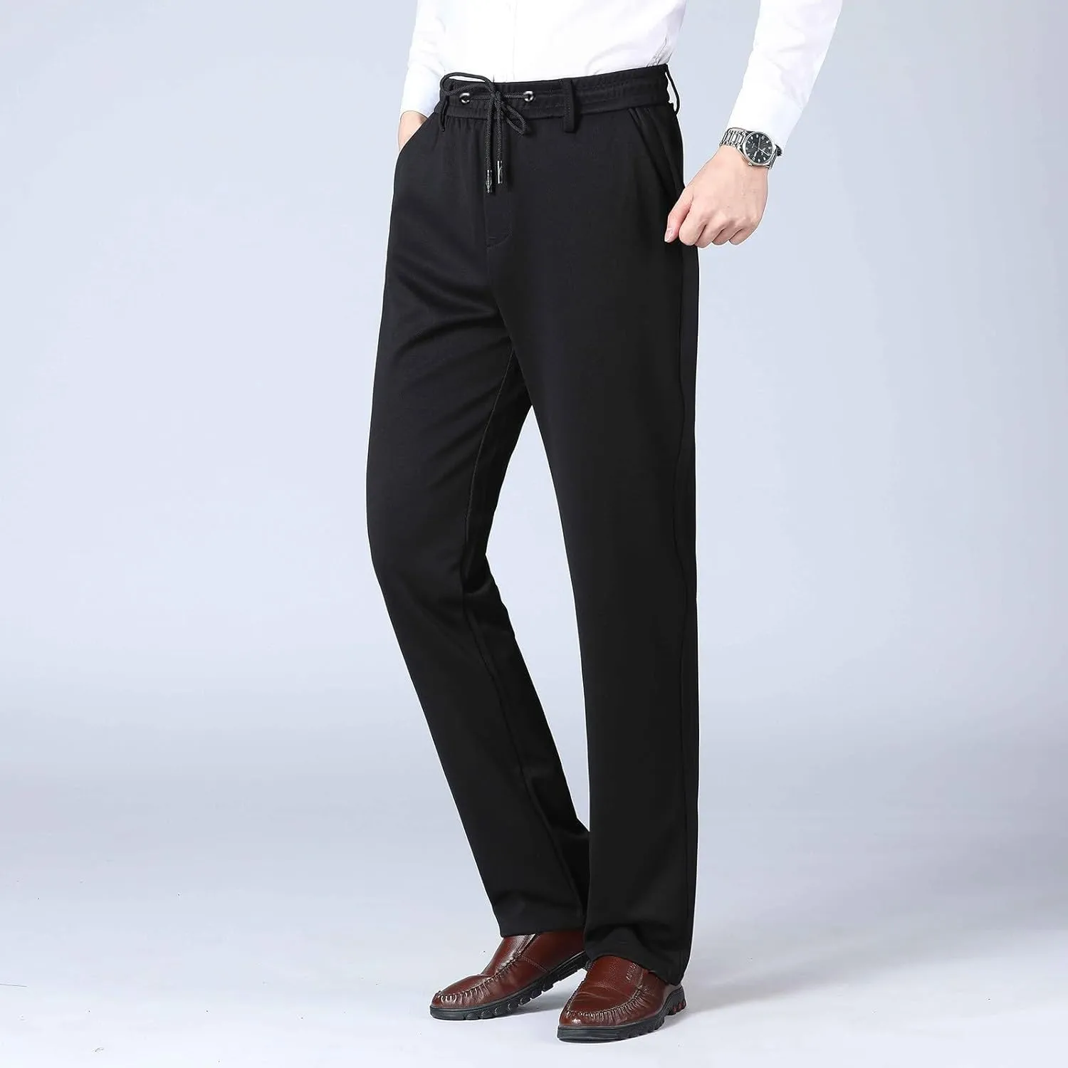 Work Pants for Men Classic Fit Flat Front Pants Lightweight Elastic Waist Golf Trousers with Pockets 2024