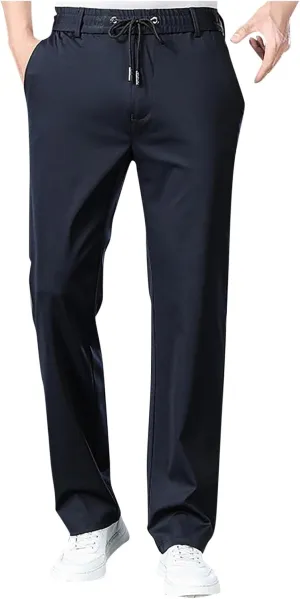 Work Pants for Men Classic Fit Flat Front Pants Lightweight Elastic Waist Golf Trousers with Pockets 2024