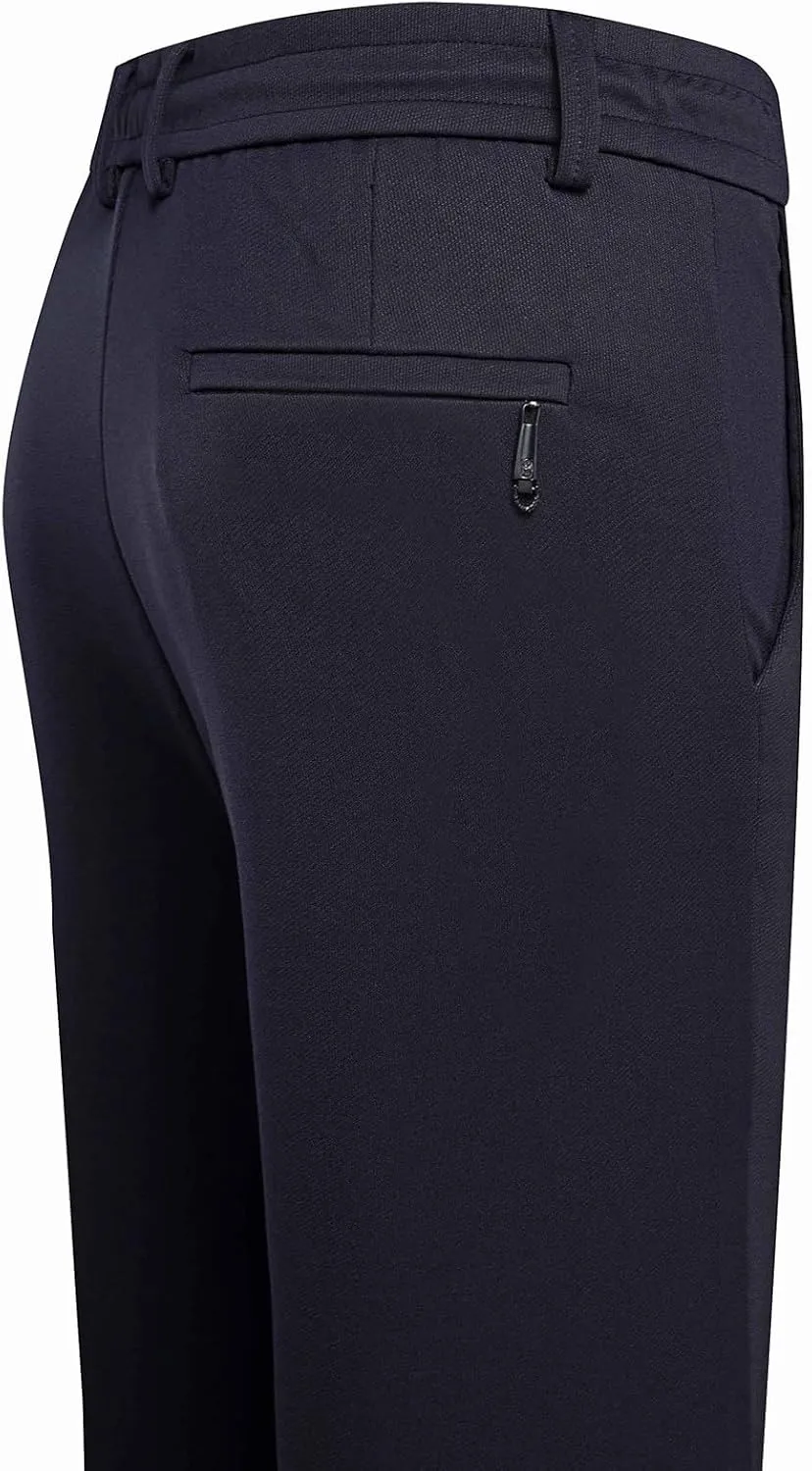 Work Pants for Men Classic Fit Flat Front Pants Lightweight Elastic Waist Golf Trousers with Pockets 2024