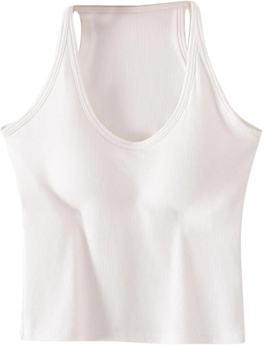 Workout Crop Tops for Women Longline Sports Bras Racerback Ribbed Tank Top with Built in Bra Yoga Athletic Shirts