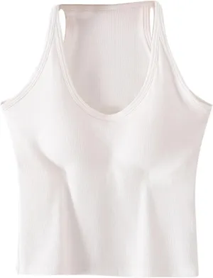 Workout Crop Tops for Women Longline Sports Bras Racerback Ribbed Tank Top with Built in Bra Yoga Athletic Shirts