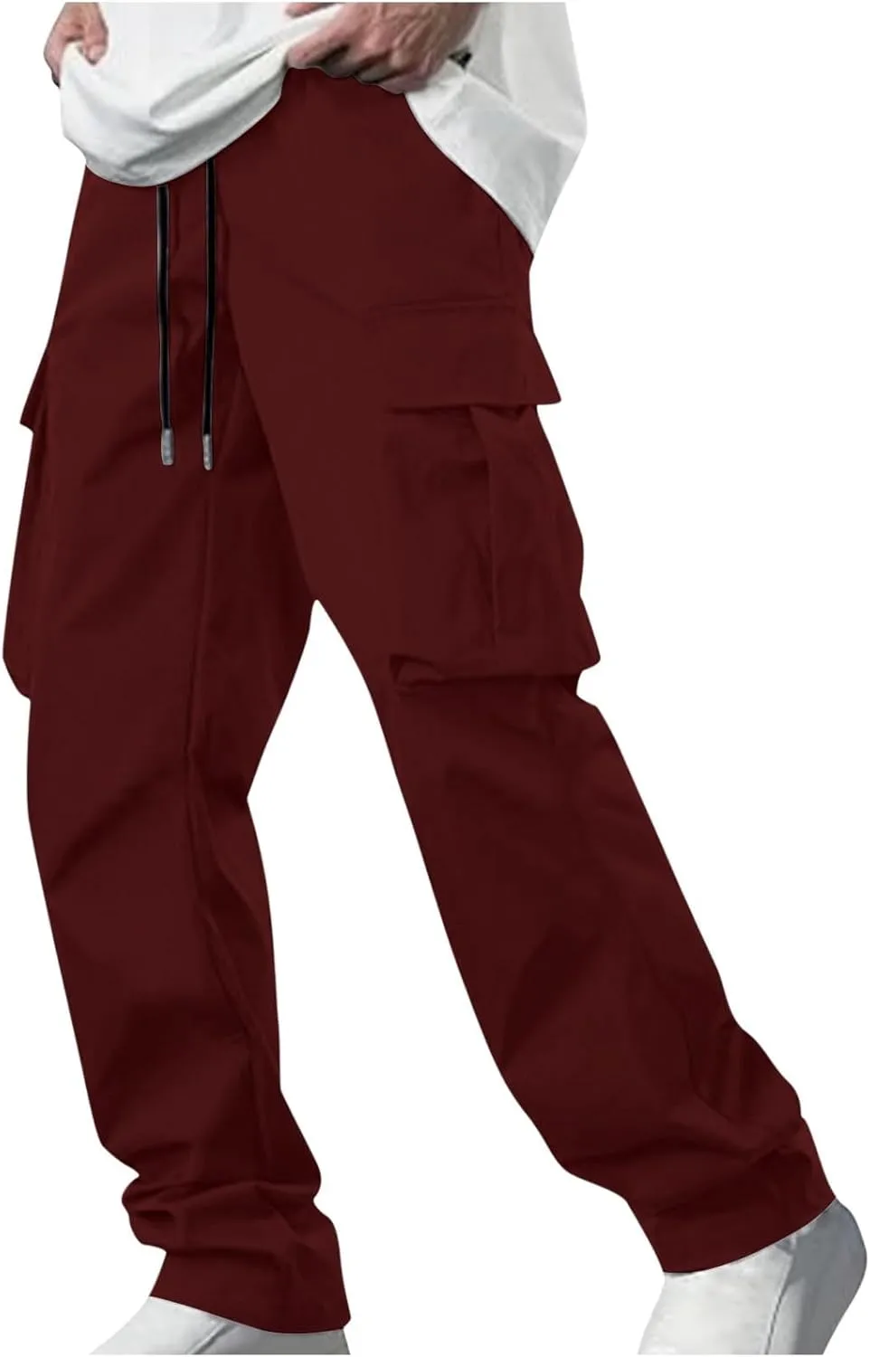 Workout Pants Men Solid Color Elastic Waist Sports Trousers Casual Straight Golf Outdoor Cargo Pants with Pockets