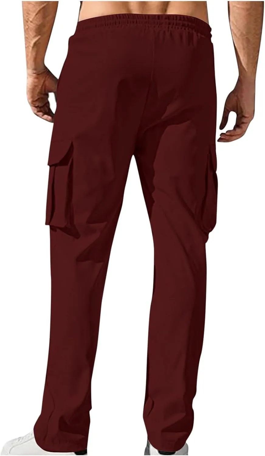 Workout Pants Men Solid Color Elastic Waist Sports Trousers Casual Straight Golf Outdoor Cargo Pants with Pockets