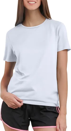 Workout Shirts Women Short Sleeve Crew Neck Plain T Shirts Casual Summer Textured Waffle Knit Tops Hiking Shirts