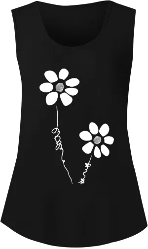 Workout Tops for Women Neck Short Sleeved 2D Printed Casual Loose and Versatile Vest Basic Racerback Slim Tops 2025