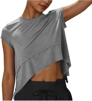 Workout Tops for Women Summer Short Sleeve Athletic T Shirts Oversized Loose Running Yoga Quick Dry Soft Crew Neck Tees