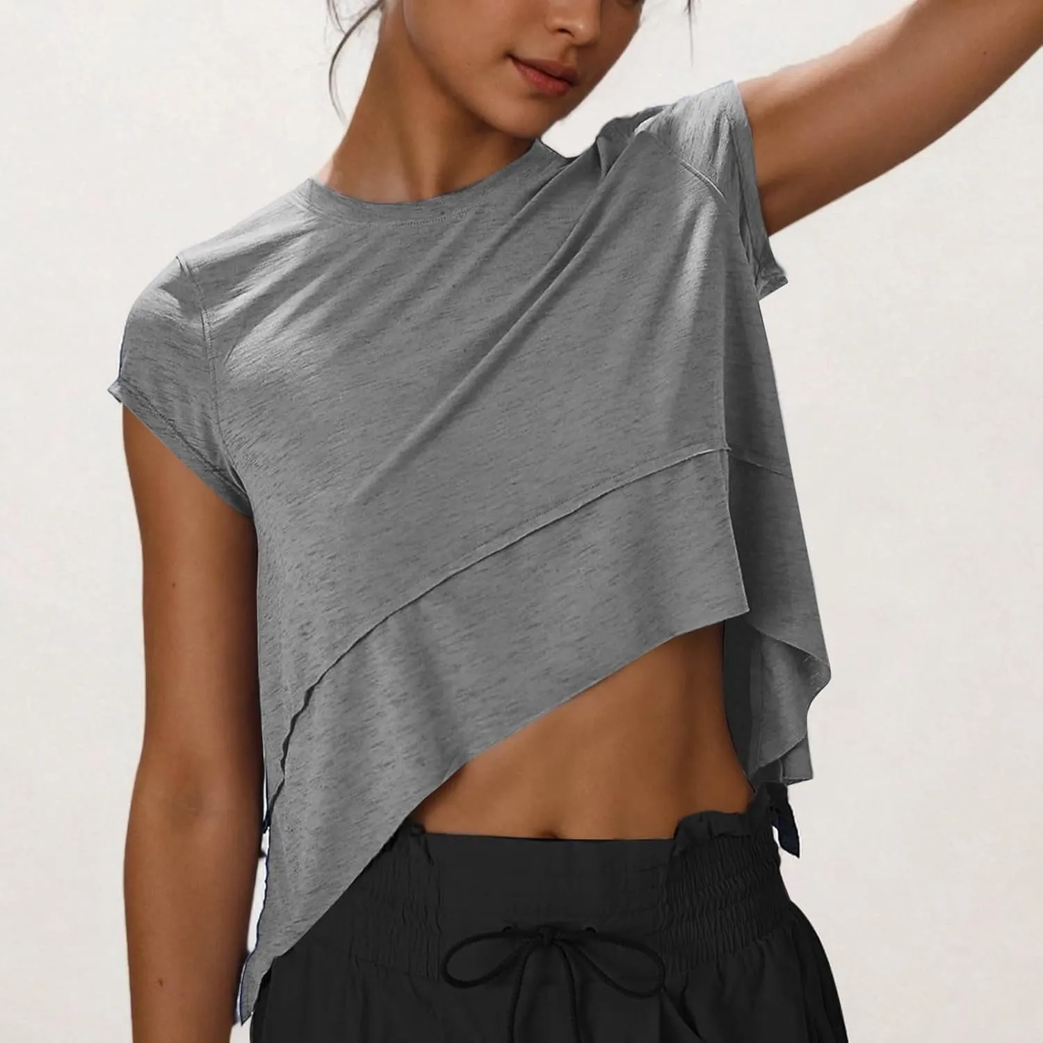 Workout Tops for Women Summer Short Sleeve Athletic T Shirts Oversized Loose Running Yoga Quick Dry Soft Crew Neck Tees