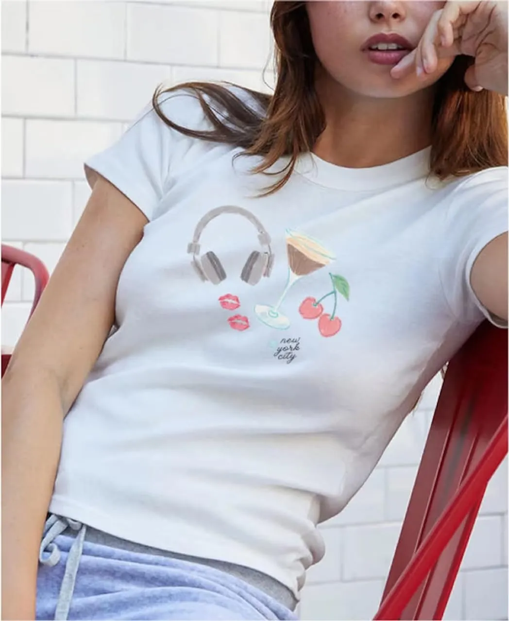 Y2k Graphic Baby Tees for Women Fruit Bow Shirt Crop Top Vintage Aesthetic Teen Girl Clothes 90s Summer Clothing