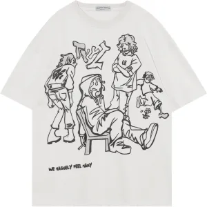 Y2K Vintage Tees for Men Women Grunge Clothes Oversized Graphic Tees Cartoon Printed Short Sleeve T Shirts