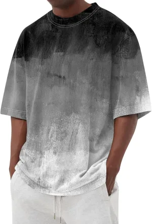 Ymosrh Men's Summer T Shirts Gradient Color Short Sleeve Crew Neck Soft Tee Shirts Beach Tops Casual Tees, S-5XL