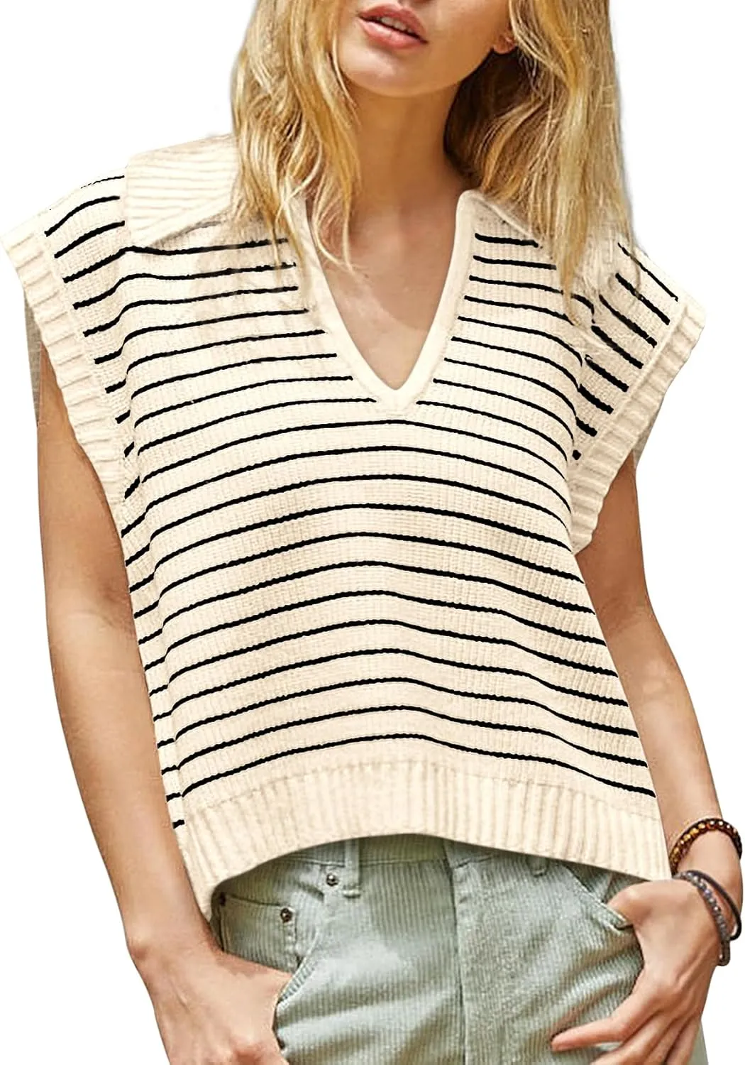 Yousify Summer Sweaters for Women 2025 V Neck Cap Sleeve Tops Sleeveless Spring Clothes Sweater Vest S-2XL