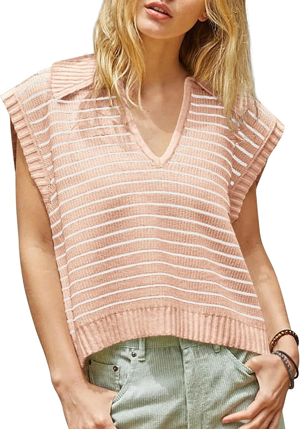 Yousify Summer Sweaters for Women 2025 V Neck Cap Sleeve Tops Sleeveless Spring Clothes Sweater Vest S-2XL