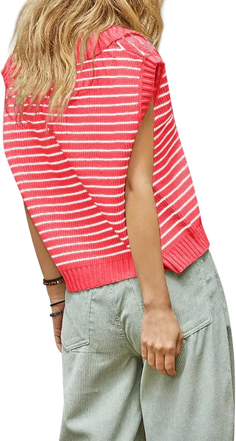 Yousify Summer Sweaters for Women 2025 V Neck Cap Sleeve Tops Sleeveless Spring Clothes Sweater Vest S-2XL