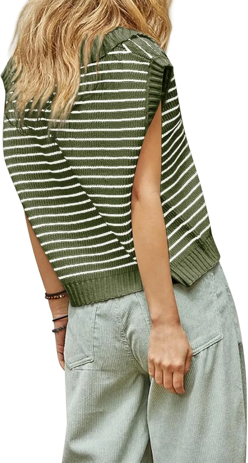 Yousify Summer Sweaters for Women 2025 V Neck Cap Sleeve Tops Sleeveless Spring Clothes Sweater Vest S-2XL