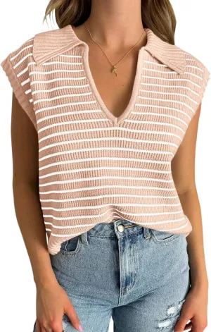 Yousify Summer Sweaters for Women 2025 V Neck Cap Sleeve Tops Sleeveless Spring Clothes Sweater Vest S-2XL