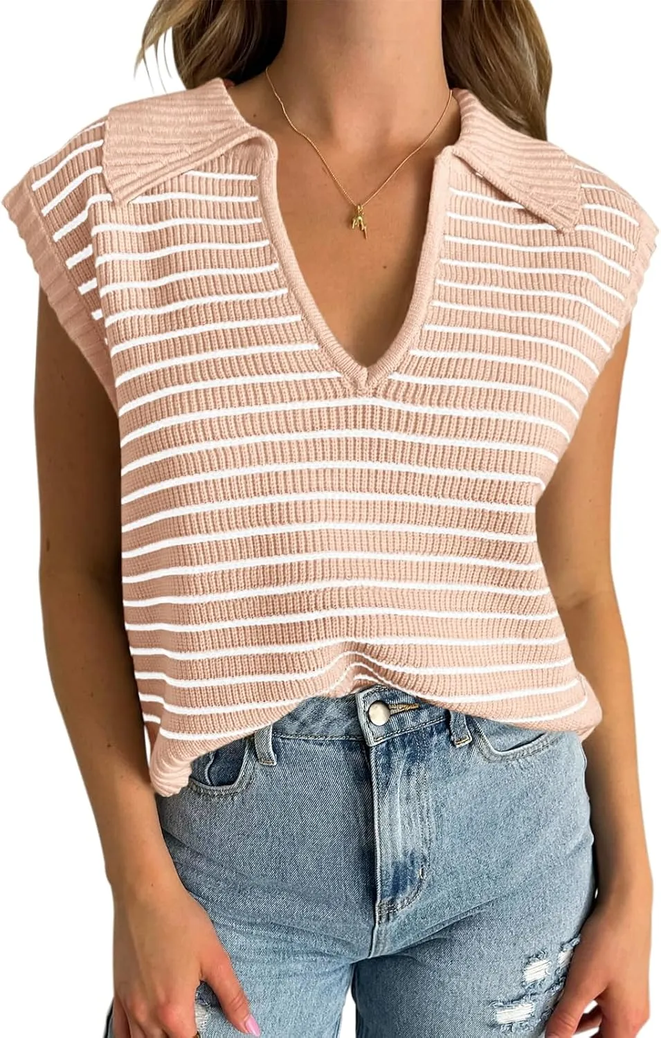 Yousify Summer Sweaters for Women 2025 V Neck Cap Sleeve Tops Sleeveless Spring Clothes Sweater Vest S-2XL