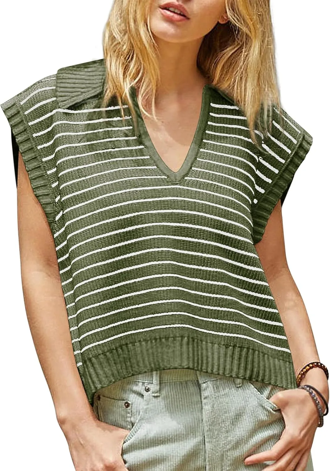 Yousify Summer Sweaters for Women 2025 V Neck Cap Sleeve Tops Sleeveless Spring Clothes Sweater Vest S-2XL