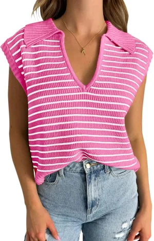 Yousify Summer Sweaters for Women 2025 V Neck Cap Sleeve Tops Sleeveless Spring Clothes Sweater Vest S-2XL