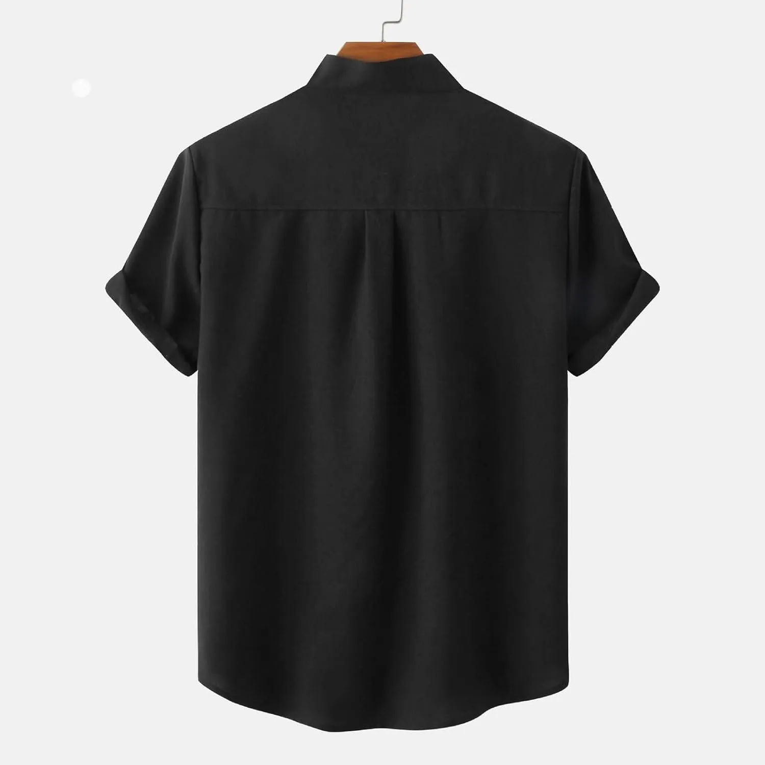 ZWRXW Men's Linen Shirts Short Sleeve Summer Casual Button Down Stand Collar Beach Lightweight Tops Tee