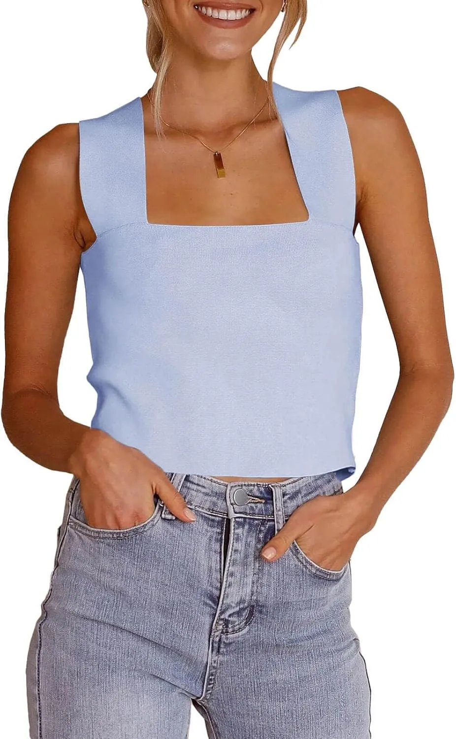 Zwurew Women's Knit Square Neck Tank Tops 2025 Summer Casual Sleeveless Sweater Fitted Shirts Tanks