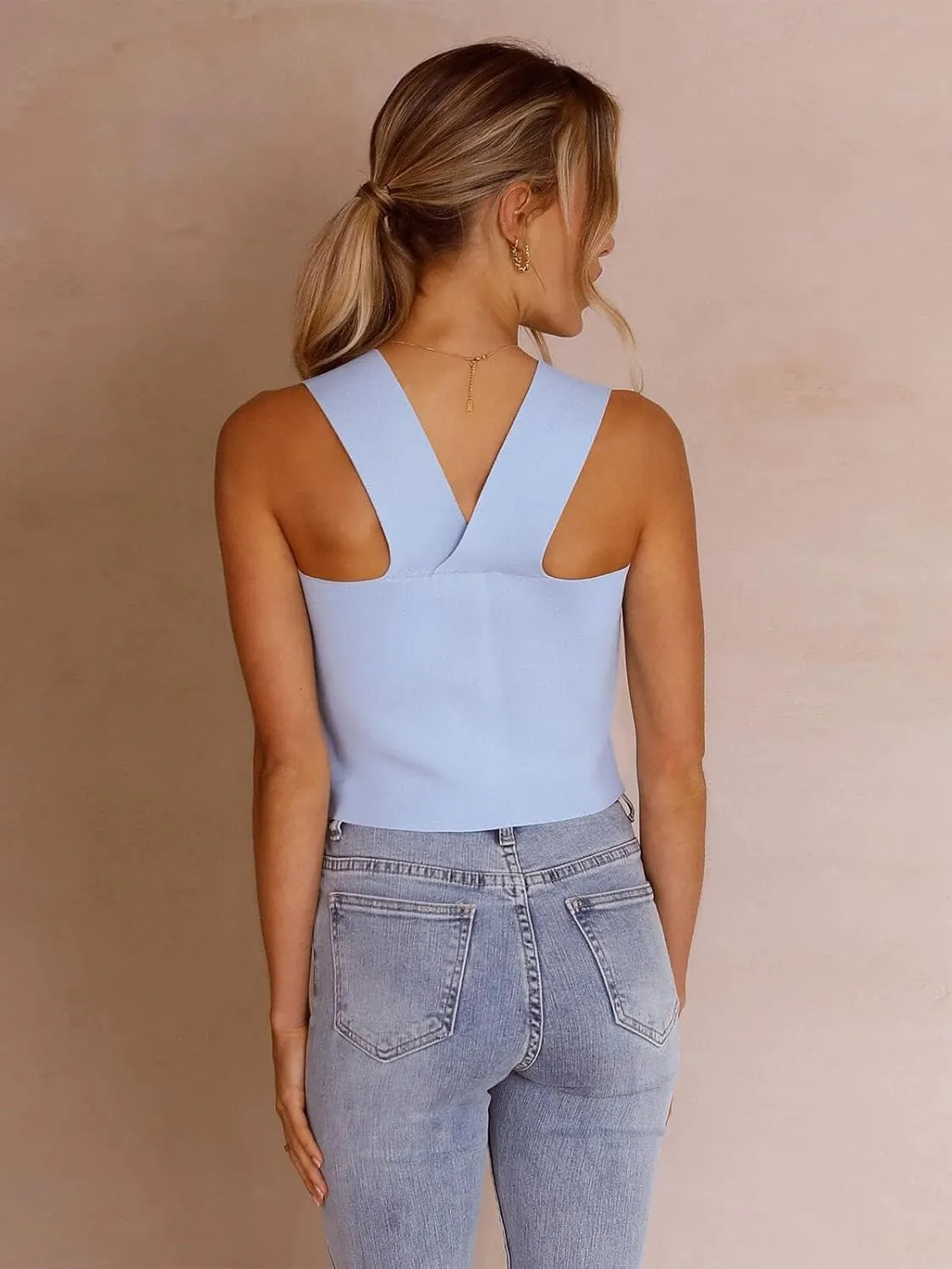 Zwurew Women's Knit Square Neck Tank Tops 2025 Summer Casual Sleeveless Sweater Fitted Shirts Tanks