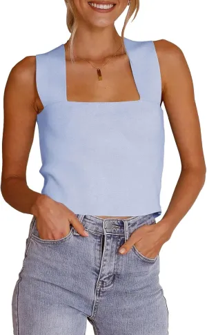 Zwurew Women's Knit Square Neck Tank Tops 2025 Summer Casual Sleeveless Sweater Fitted Shirts Tanks